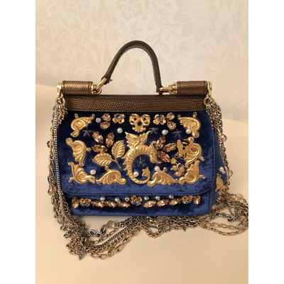 Pre-owned Dolce & Gabbana Sicily Blue Velvet Handbag