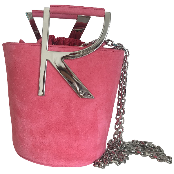 pink suede clutch bag