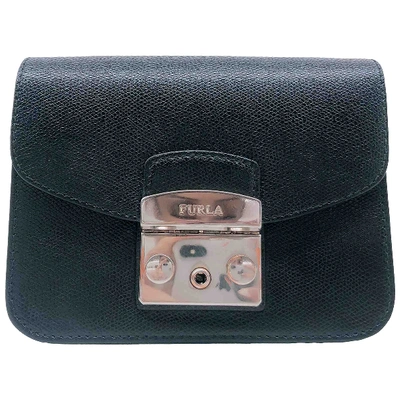 Pre-owned Furla Metropolis Leather Clutch Bag In Black