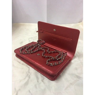 Pre-owned Chanel Wallet On Chain Red Lizard Clutch Bag