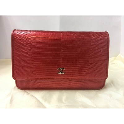 Pre-owned Chanel Wallet On Chain Red Lizard Clutch Bag