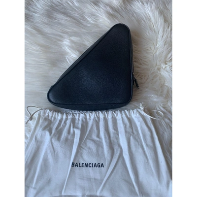 Pre-owned Balenciaga Triangle Leather Clutch Bag In Black