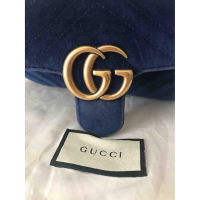 Pre-owned Gucci Gg Marmont Flap Velvet Crossbody Bag In Blue