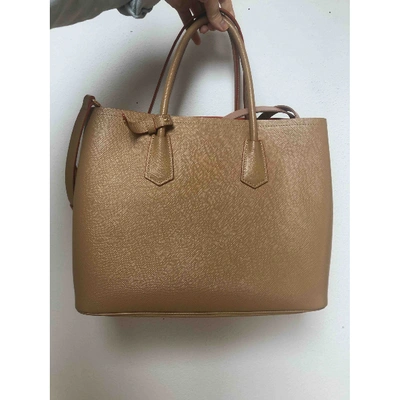 Pre-owned Prada Double Leather Tote In Beige