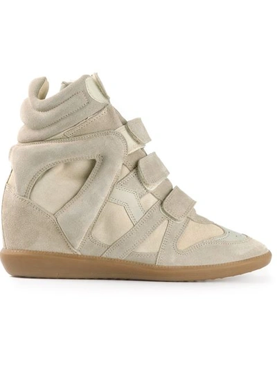 Isabel Marant Woman The Bekett Suede And Leather Wedge Sneakers Mushroom In Light Grey