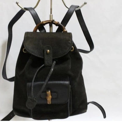 Pre-owned Gucci Bamboo Leather Backpack In Black