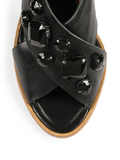 Shop Loeffler Randall Etta Jeweled Leather Crisscross Mules In Black