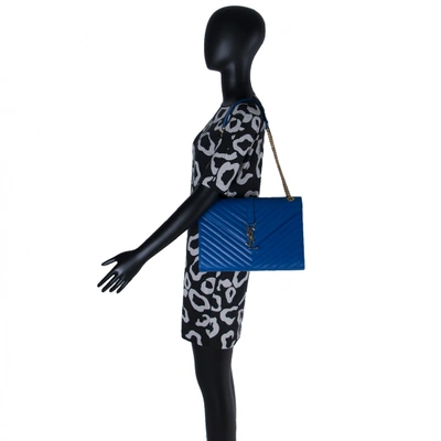 Pre-owned Saint Laurent Portefeuille Enveloppe Leather Handbag In Blue