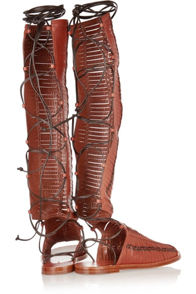 Shop Daniele Michetti Lace-up Woven Leather Sandals In Brown