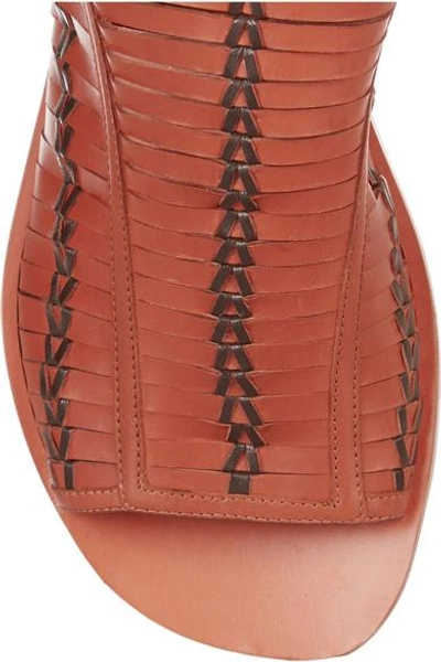 Shop Daniele Michetti Lace-up Woven Leather Sandals In Brown