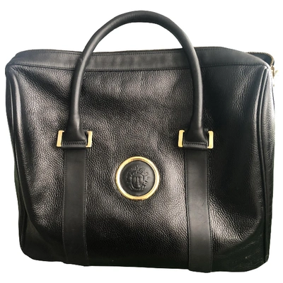 Pre-owned Versace Black Leather Travel Bag