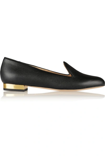 Shop Charlotte Olympia Abc Leather Slippers In Black