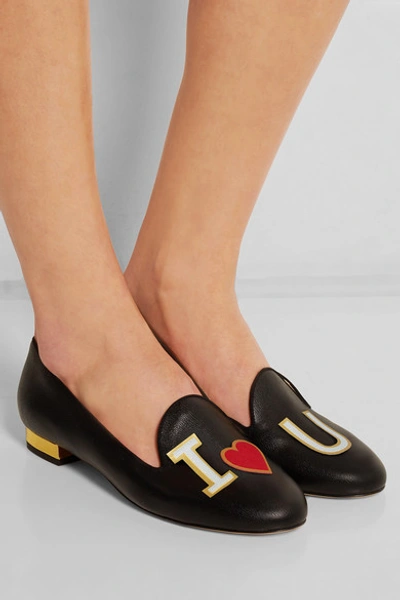 Shop Charlotte Olympia Abc Leather Slippers In Black