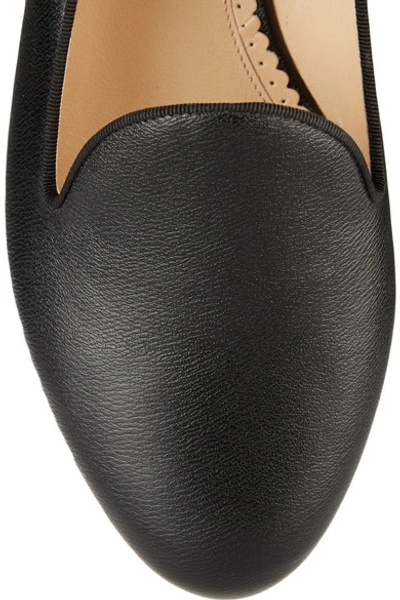 Shop Charlotte Olympia Abc Leather Slippers In Black
