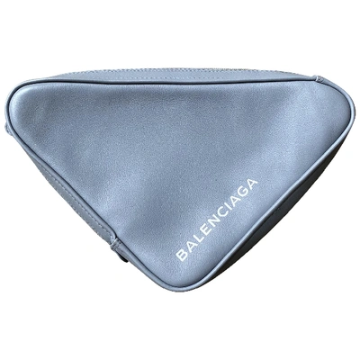Pre-owned Balenciaga Triangle Leather Clutch Bag In Grey