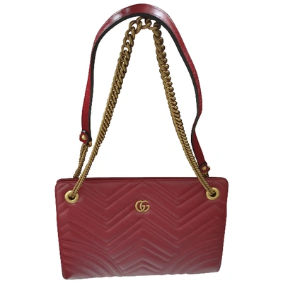 Pre-owned Gucci Marmont Red Leather Handbag