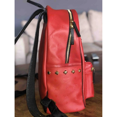 Pre-owned Mcm Leather Backpack In Red