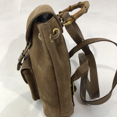 Pre-owned Gucci Bamboo Brown Suede Backpack