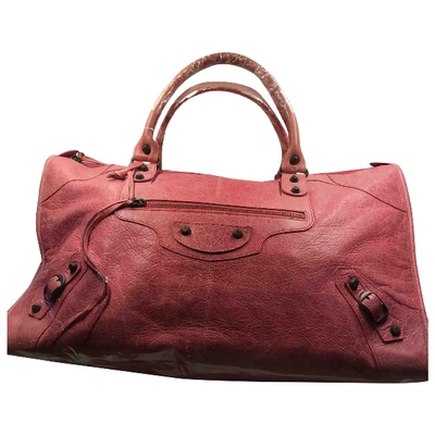 Pre-owned Balenciaga Weekender Leather Handbag In Pink