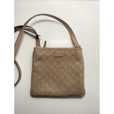 Pre-owned Gucci Gg Running Leather Crossbody Bag In Camel