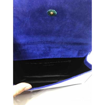 Pre-owned Saint Laurent Kate Monogramme Patent Leather Clutch Bag In Blue