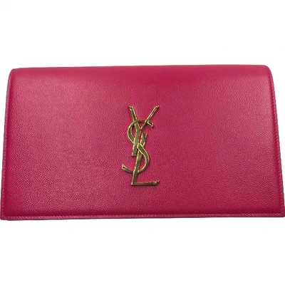 Pre-owned Saint Laurent Kate Monogramme Leather Clutch Bag In Pink
