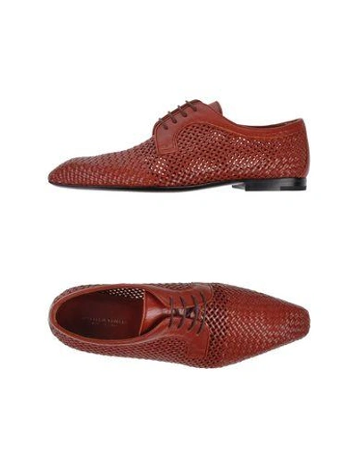 Shop Bottega Veneta Laced Shoes In Brick Red