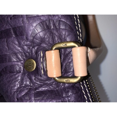 Pre-owned Carolina Herrera Leather Bowling Bag In Purple