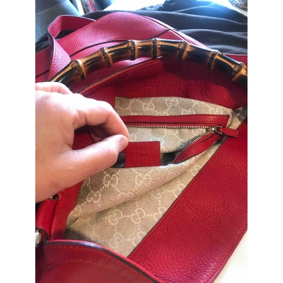 Pre-owned Gucci Bamboo Top Handle Leather Handbag In Red