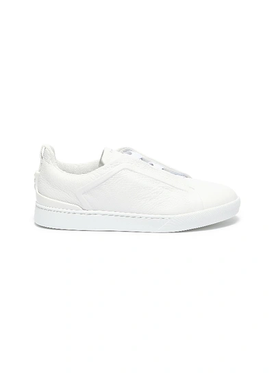 Shop Ermenegildo Zegna Xxx Triple Stitch Leather Sneakers In White