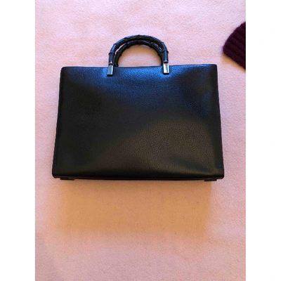 Pre-owned Gucci Bamboo Leather Handbag In Black