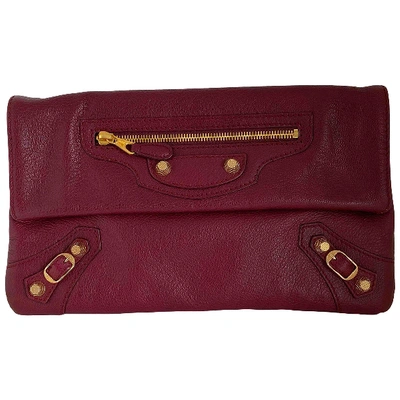 Pre-owned Balenciaga Leather Clutch Bag In Burgundy