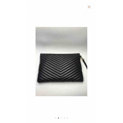 Pre-owned Saint Laurent Baby Monogramme Leather Clutch Bag In Black