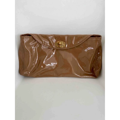 Pre-owned Miu Miu Patent Leather Clutch Bag In Beige