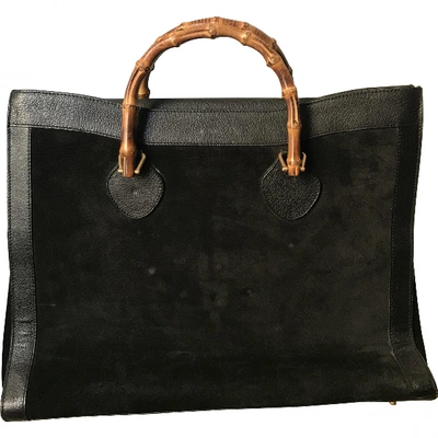 Pre-owned Gucci Bamboo Black Suede Handbag