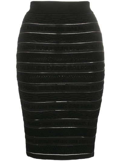 Shop Balmain Logo Stripe Skirt In Black