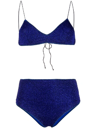 Shop Oseree Shimmer Bikini Set In Blue