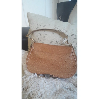 Pre-owned Dior Saddle Beige Ostrich Handbag