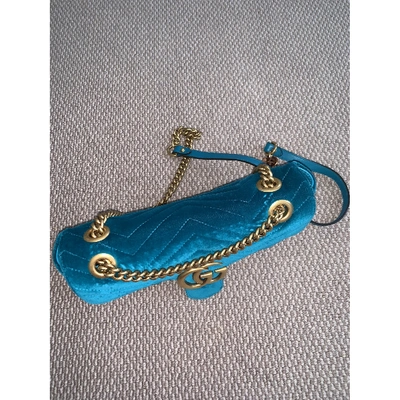 Pre-owned Gucci Marmont Blue Velvet Handbag