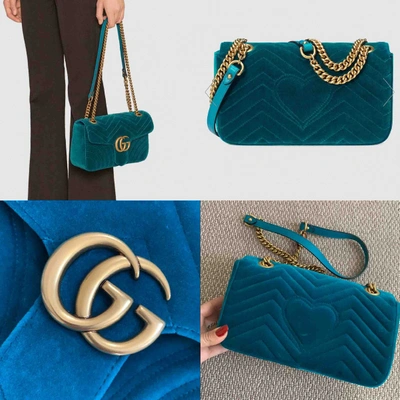 Pre-owned Gucci Marmont Blue Velvet Handbag