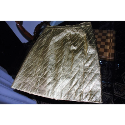 Pre-owned Saint Laurent Gold Leather Skirt