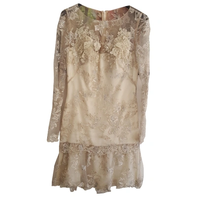 Pre-owned Marchesa Notte Lace Mid-length Dress In Silver