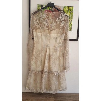 Pre-owned Marchesa Notte Lace Mid-length Dress In Silver