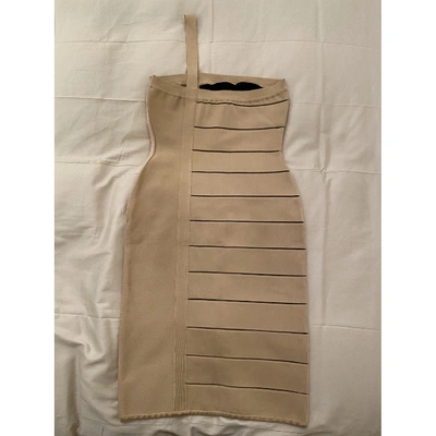 Pre-owned Herve Leger Mid-length Dress In Beige