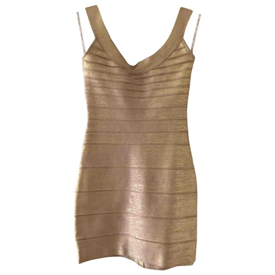 Pre-owned Herve Leger Gold Cotton - Elasthane Dress