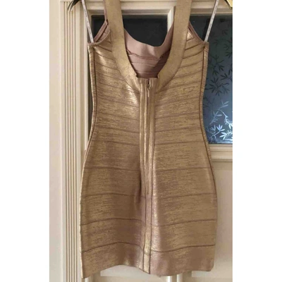 Pre-owned Herve Leger Gold Cotton - Elasthane Dress