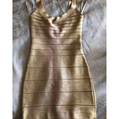Pre-owned Herve Leger Gold Cotton - Elasthane Dress