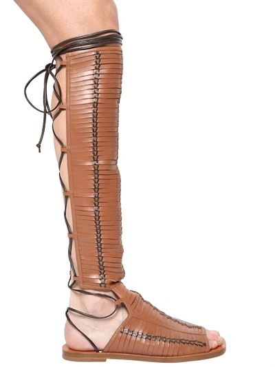 Shop Daniele Michetti Laser-cut Leather Gladiator Sandals In Brown