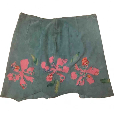 Pre-owned Roberto Cavalli Turquoise Suede Skirt