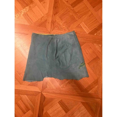 Pre-owned Roberto Cavalli Turquoise Suede Skirt